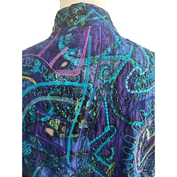 CHICOS Blue Purple Scribble Multicolored Blazer Jacket Size Chicos 1 Us M 8 - Picture 3 of 6